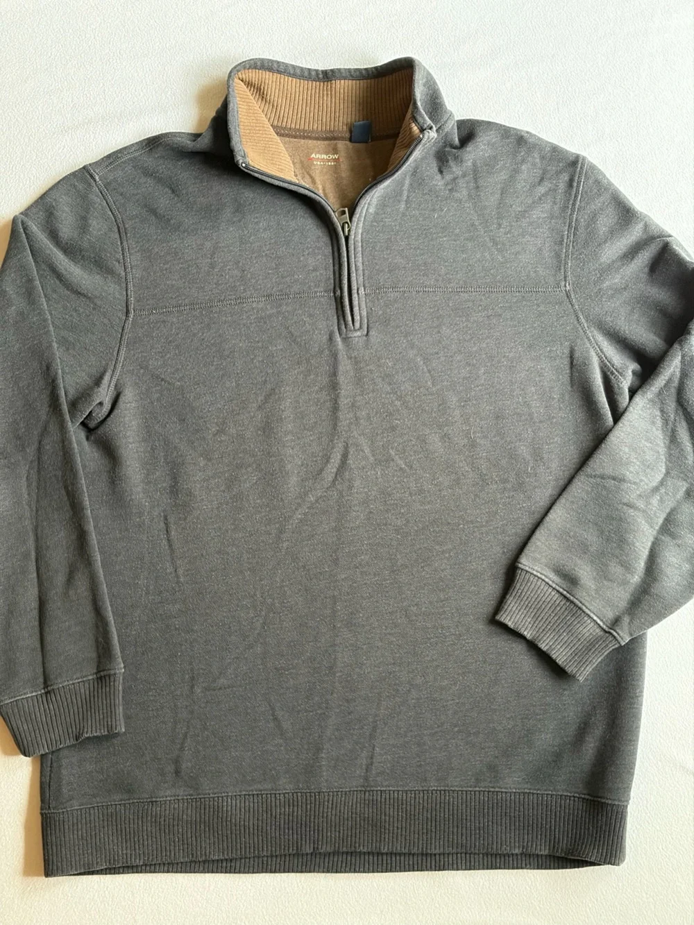 Arrow Men’s Gray Quarter Zip Pullover Sweater Large Work Office Layers